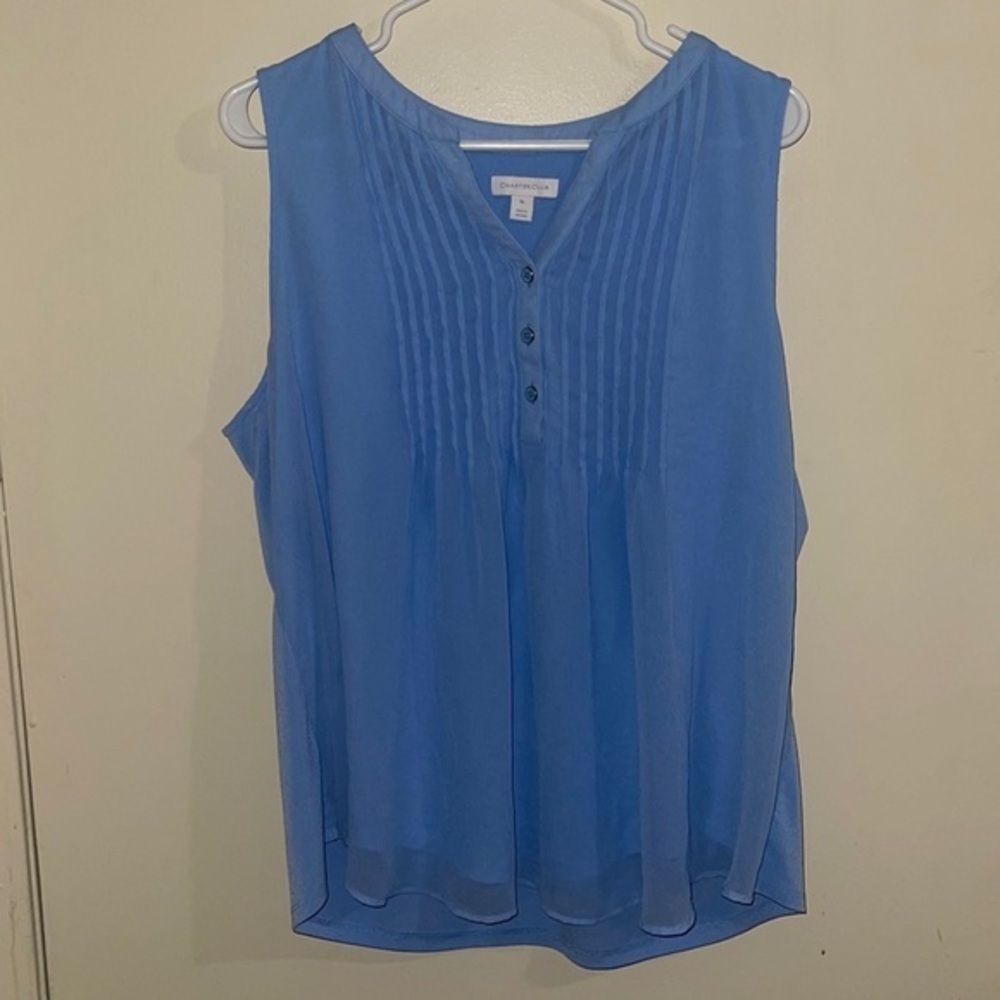 Used Charter Club Women sleeveless Pontus Blouse color blue size XL